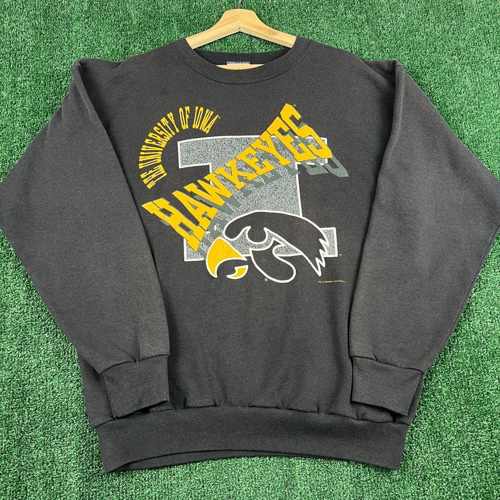 VTG Tultex Iowa Hawkeyes Sweatshirt Men's XL Faded Black 50/50 Made in USA 90s